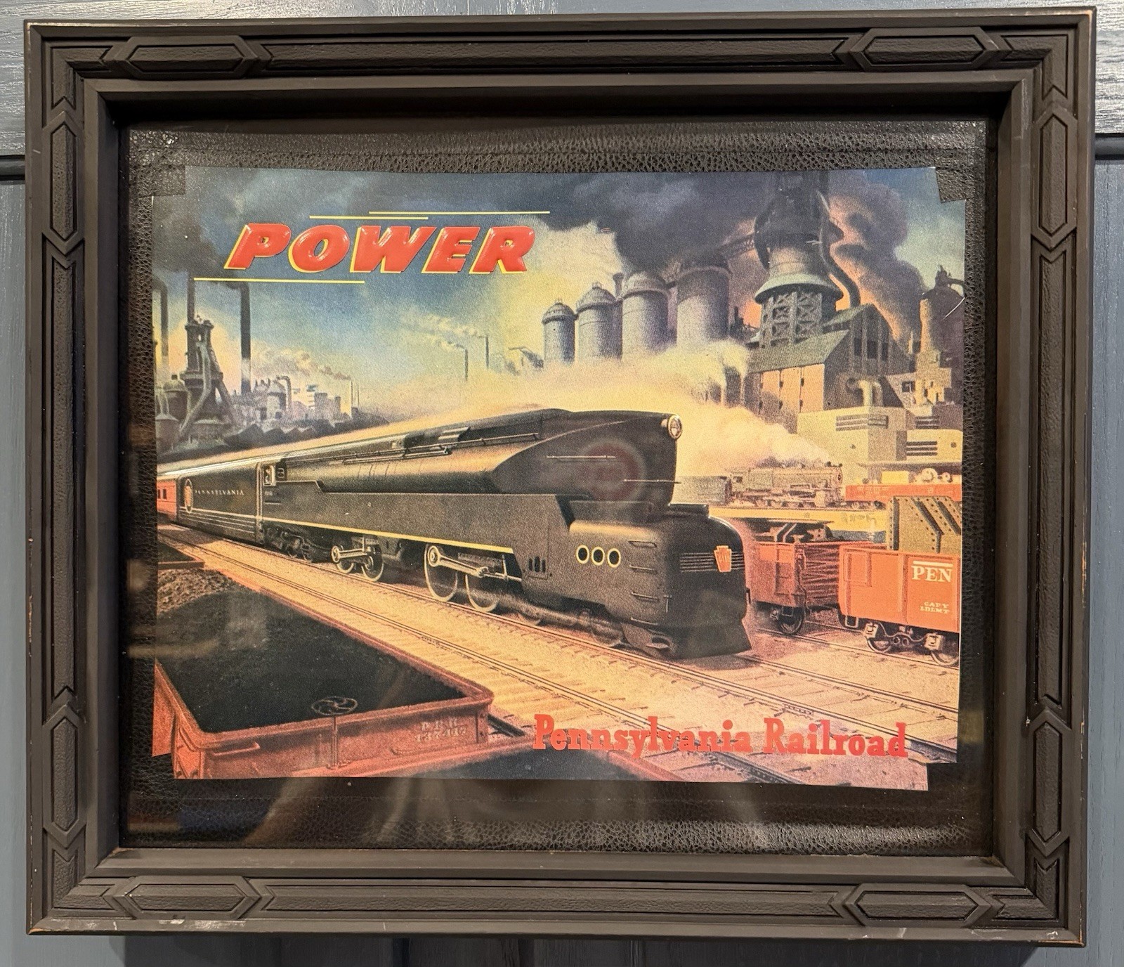 Vintage 1940’s Framed Print “Power” Advertisement For The Pennsylvania Railroad 