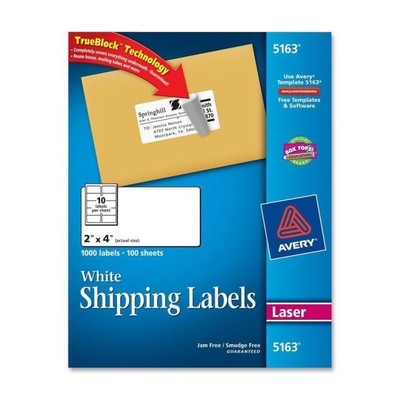 Avery Easy Peel Address Label - 2'' Width X 4'' Length Permanent 1000 / Box