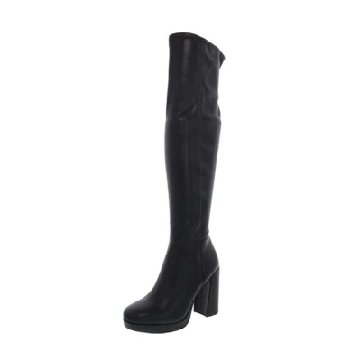 Steve Madden Women 8.5 M Black Faux Leather Over The Knee Platform Boots NIB FD6