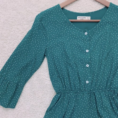 Abercrombie Kids Green Polka Dotted 3/4 Sleeve Romper Shorts 11/12 XS Small - Picture 3 of 5