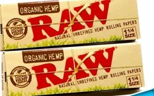 RAW Organic 1 1/4 Rolling Paper - 2 PACKS - 1.25 Natural Cigarette Papers  