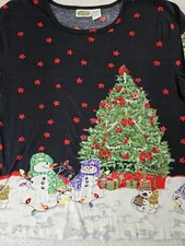 Collections Etc. Snowman Holiday Christmas Top Large Sparkle Sequins Vintage