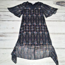 BCBGeneration Dress Womens XS Bohemian Black Midi High Low Flutter Sleeves