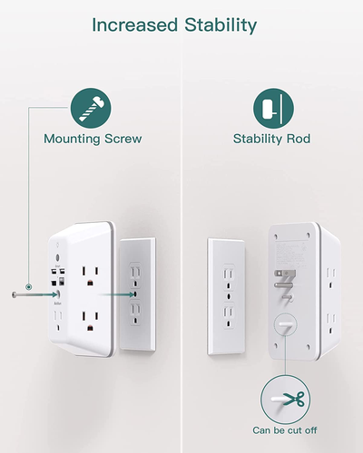Protezione da Sovratensioni, Prolunga di Presa con Luce Notturna, Sdoppiatore a 5 Uscite e 4 USB - Foto 4 di 7