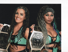 WWE KATANA CHANCE & KAYDEN CARTER SIGNED CHAMPIONSHIP BELTS 8X10