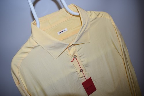 Kiton Shirt Positano Polo Style Yellow Men's Size 4XL 100% Lyocell Light Weight - Picture 2 of 13