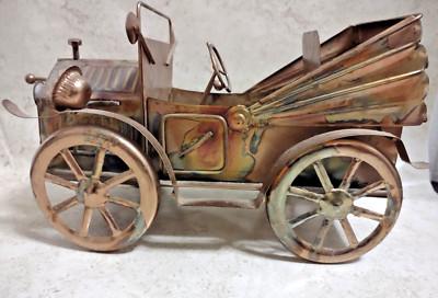 Vintage copper Tin Metal Car Retro Music Box plays  Happy Days Are Here Again 