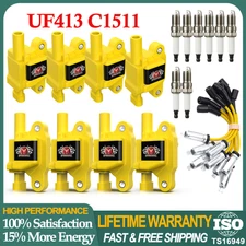 8* UF413 Ignition Coil+Spark Plug+Wire set For Cadillac Chevy Silverado 1500 GMC