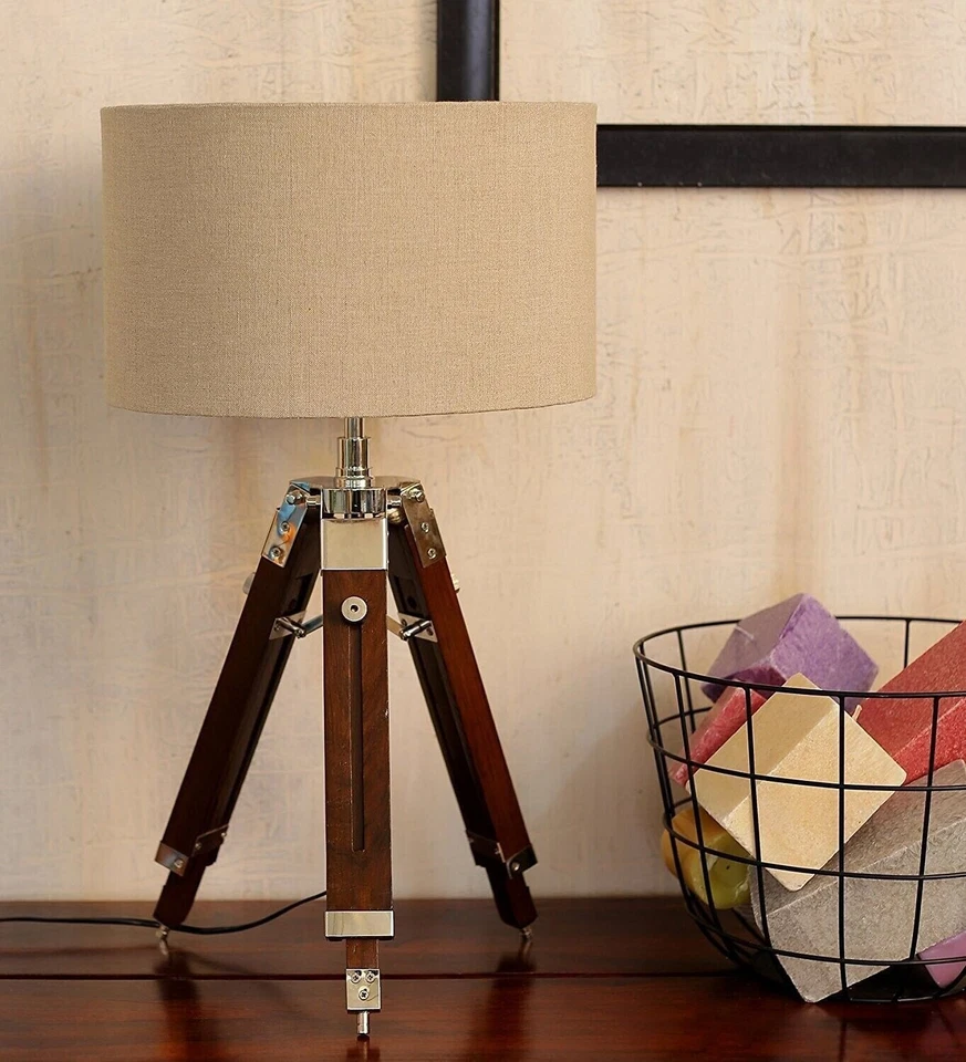 Lámpara de pie trípode foco náutico vintage estudio madera luz hogar oficina Foto 3 de 4