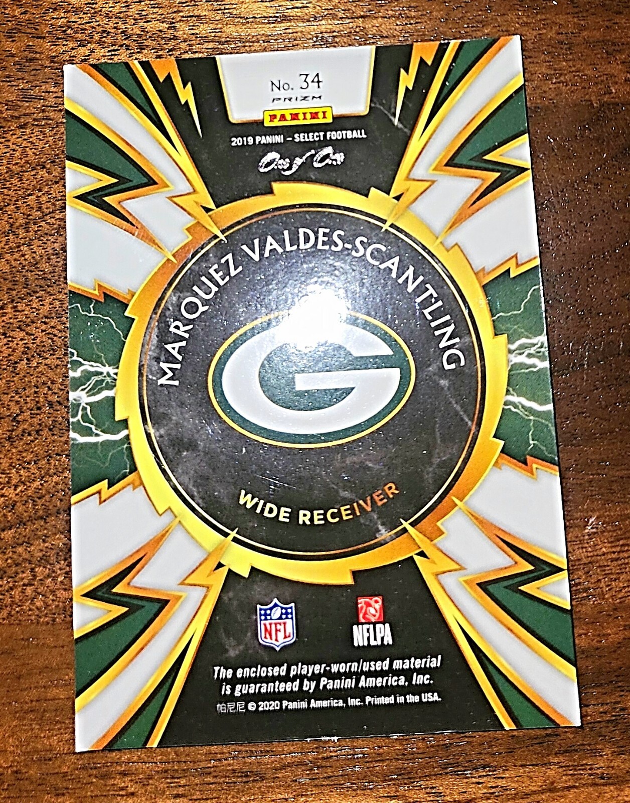 2019 Select Marquez Valdes Scantling 1/1 Laundry Tag Mojo Prizm Chiefs Logoman view 2