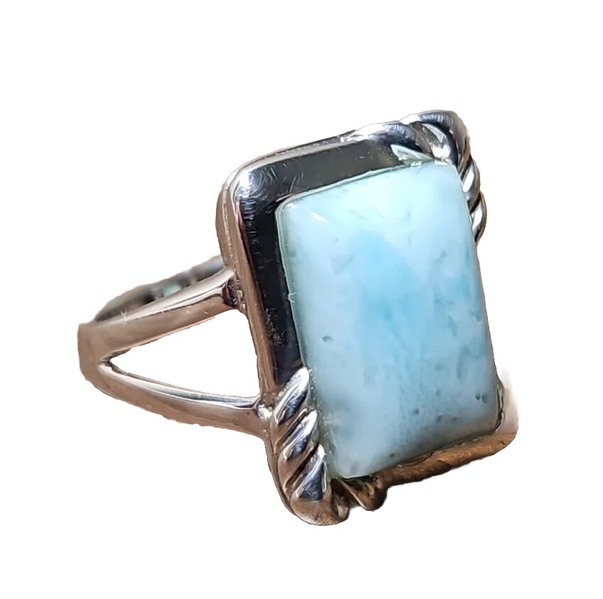 Womans Ring Rectangular Light Blue Stone Sterling… - image 2