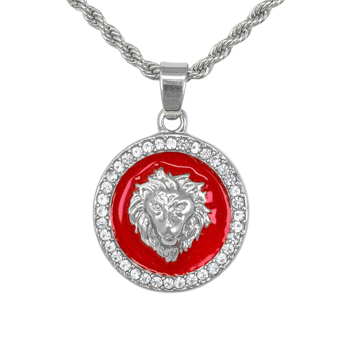 Iced Cubic Zirconia Lion Head Medal Pendant 24