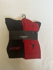 NIKE JORDAN BOY'S 6-PAIR CUSHIONED CREW  SOCKS SIZE 9-11  SHOES SIZE 5Y-7Y FS