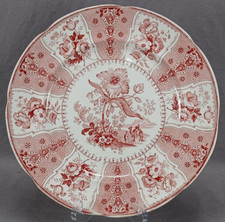 James Beech Eastern Plants #1 Red Transferware 10 1/2 Inch Plate Circa 1835-1844