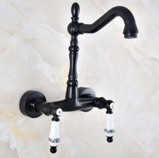 Black Oil Rubbed Brass Swivel Spout Kitchen Sink Faucet Wall Mounted Mixer Tap