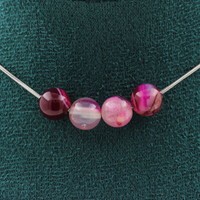 Halskette 4 Perlen Achat Phylum Rosa 8 Mm. Kette Aus Edelstahl Halskette Fe