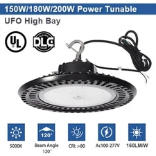 UFO LED High Bay Light 150/180/200W Power Tunable 5000K 1-10V Dim 160Lm/w DLC