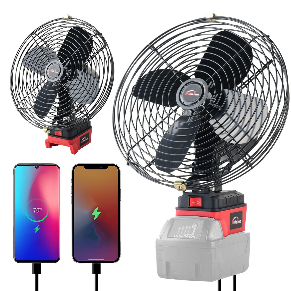 Camping Fan For Milwaukee 18V Li-ion Battery Portable Handheld Jobsite Fan W Led - Foto 10