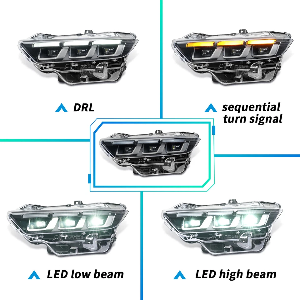 Driver Side Headlight for 2024-2025 Ford Mustang,Update OE Style,Chrome Inner, - Image 2 of 4