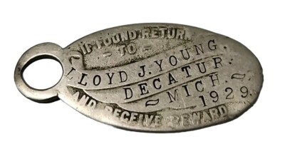 Decatur Tags 1929 VINTAGE KEY CHAIN IDENTIFICATION ID TAG