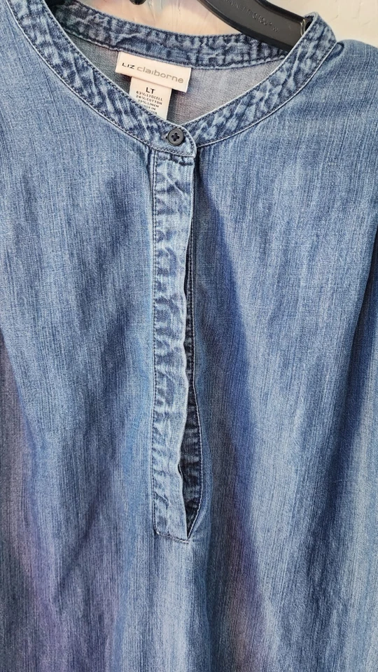 Liz Claiborne Womens Shirt Size: LT Vintage Denim Lyocell Cotton Linen Henley - Image 3 of 4