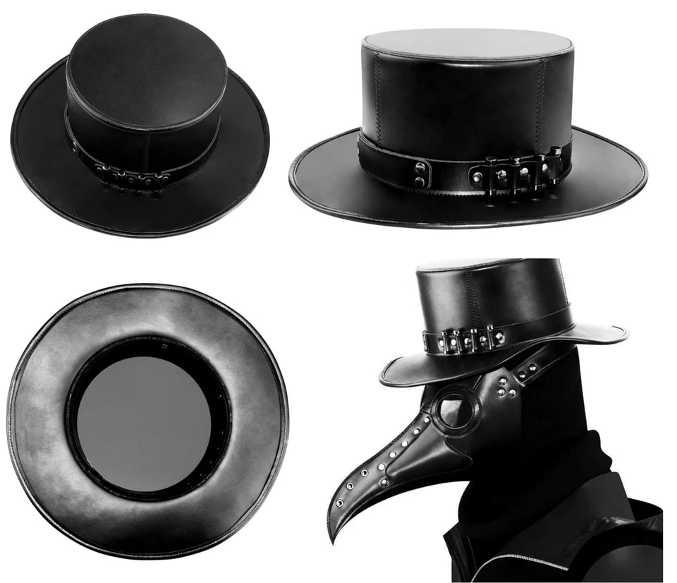Carnaval Festivals Party Halloween Steampunk PU Leather Hat Plague Doctor Cap - Image 2 of 4