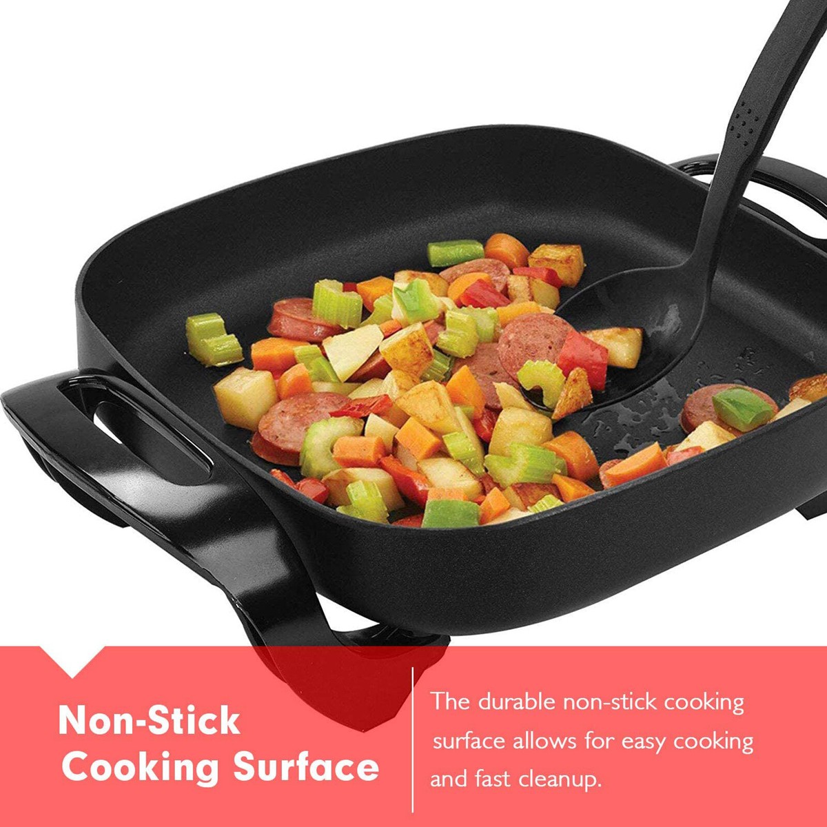12'' Electric Skillet Glass Cover Home Kitchen Cooking Non Stick