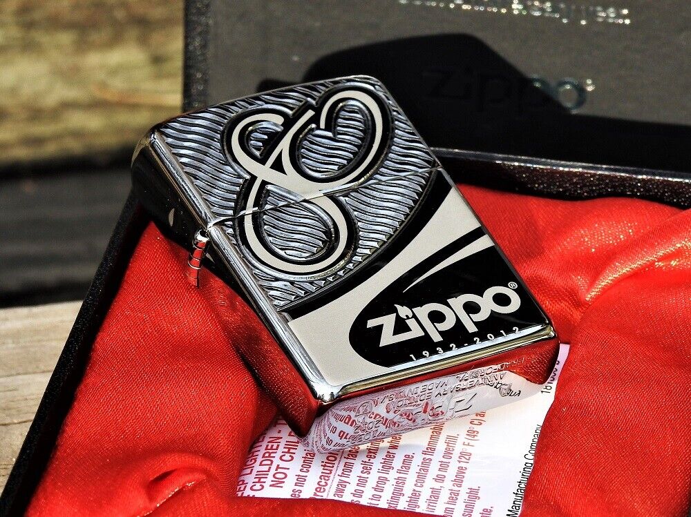 Zippo Lighter - 80th Anniversary Edition - Black Chrome Zippo Lighter - 80th Anniversary Edition - Black Chrome