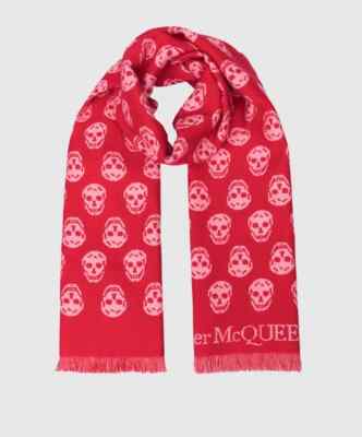 NWT Alexander McQueen Reversible Skull Wool Scarf Red/Pink Made In