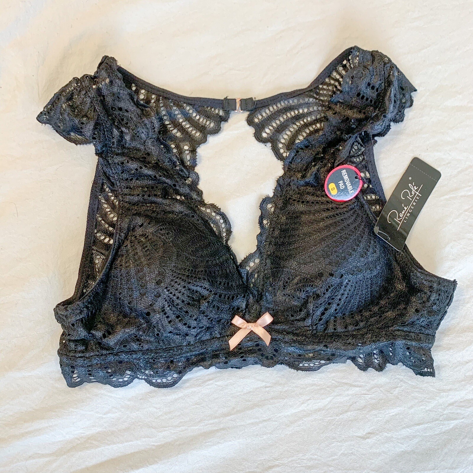 Renee Rofe Black Lace Bralette with Removable Inserts Size S-image