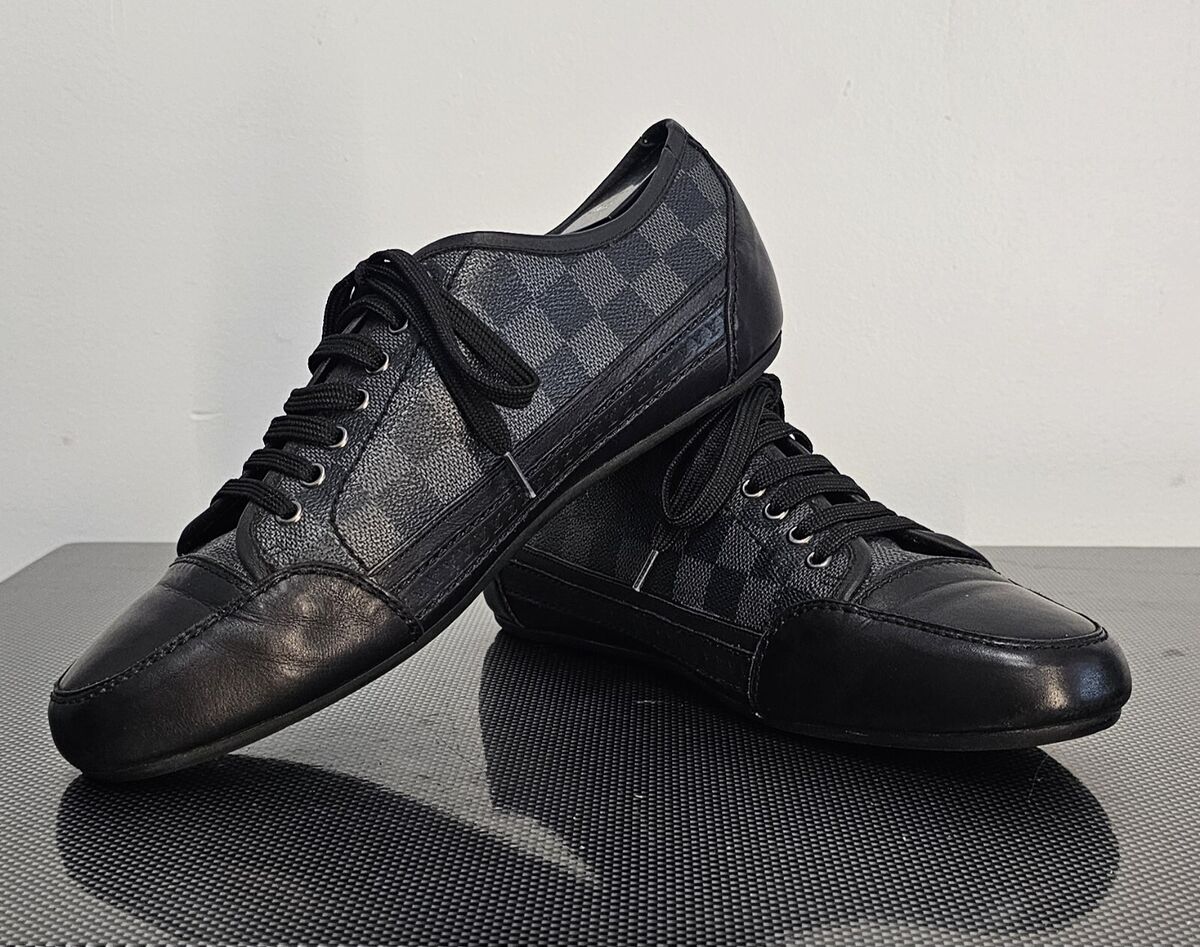 LOUIS VUITTON Men's Damier Graphite LV Logo Cap Toe Low-Top LOUIS VUITTON Men's Damier Graphite LV Logo Cap Toe Low-Top