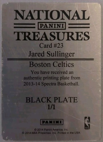 JARED SULLINGER 2013-14 Panini Spectra PRINTING PLATE SP 1/1 Celtics Raptors CBA - Picture 2 of 2