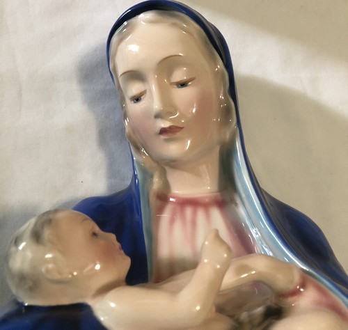 VINTAGE BÜSTE MADONNA MIT KIND GOLDSCHEIDER WIEN WIEN KERAMIK ÖSTERREICH 8'' - Bild 2 von 9