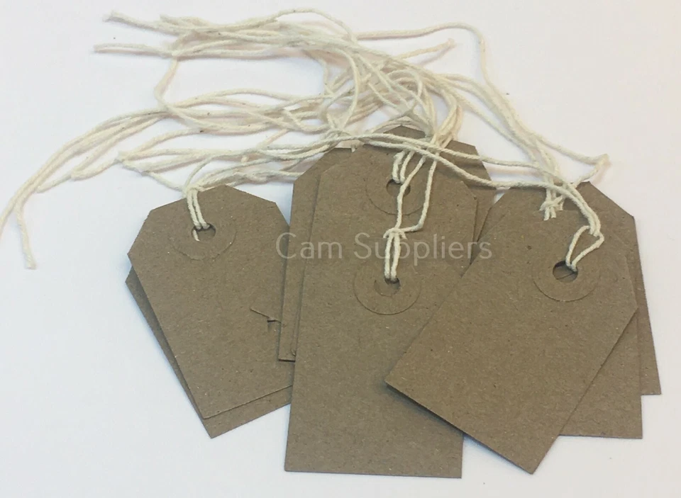 Brown Strung Tie On Tags Labels Retail Luggage tags with string - Image 3 of 3