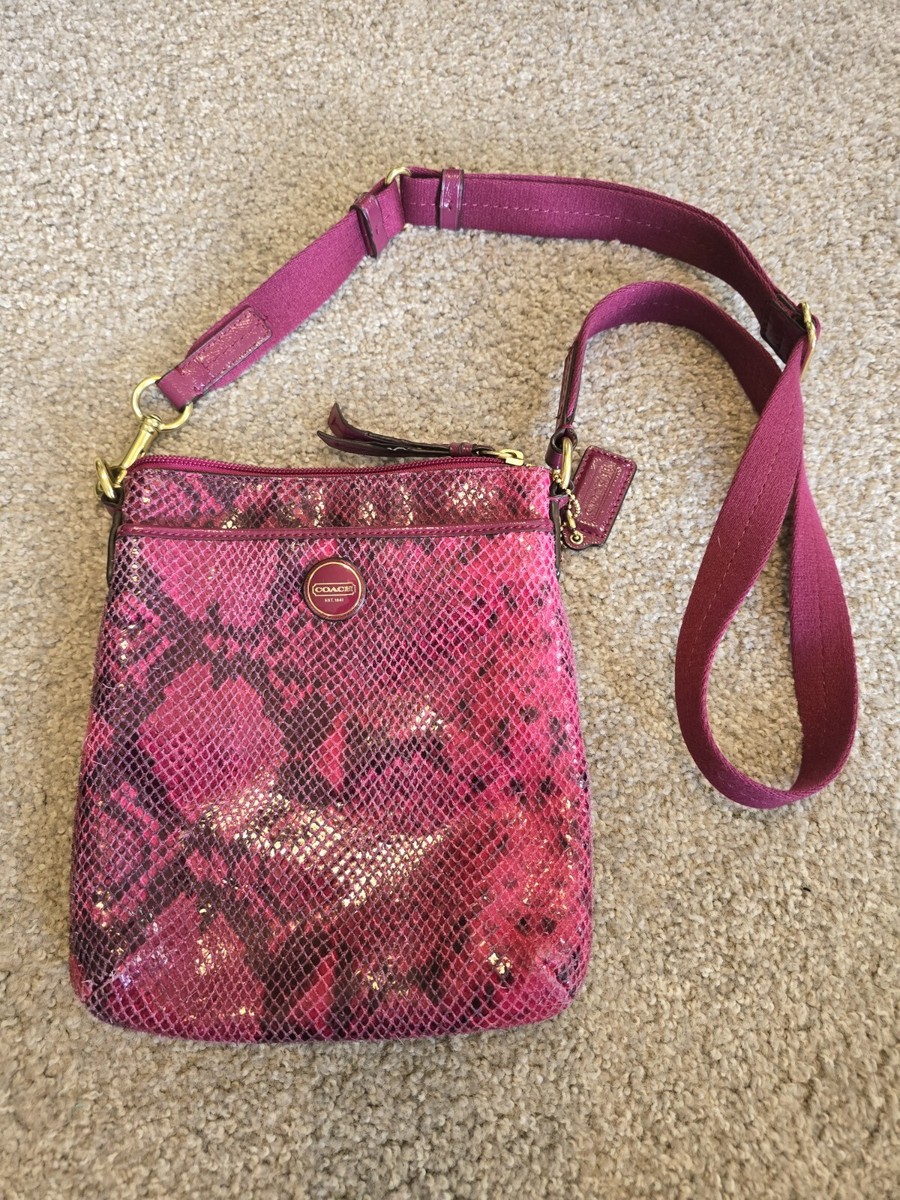 Coach 9 x 8 Pink Snake Print Leather Adjustable Crossbody Purse