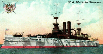 US Battleship Wisconsin Navy Ship Vintage Postcard A10