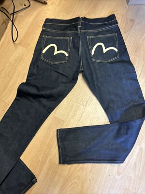 Evisu Men's Jeans slim fit Raw denim w Back pockets design sample