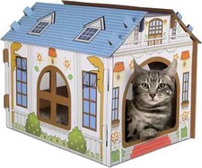 SEKAM Cardboard Cat House with Scratcher/Catnip, 16.5''L X 12''W X 13''H Cat P