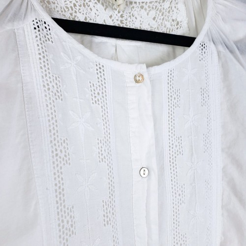 TINY Anthropologie Mujer Top M Blanco Manga Larga Campesino Country Western Boho - Imagen 5 de 11