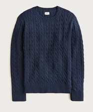 J Crew Heritage Cotton Men's Cable Knit Sweater Darkest Indigo Navy CO474 Large