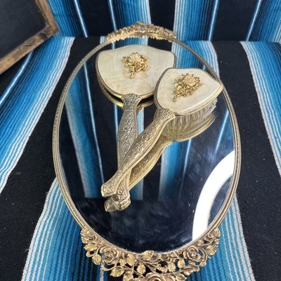 VTG Mirror Vanity Set- Gold Plated Brush/Mirror -Gorgeous/Elegant