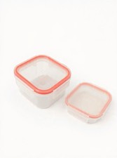 Clear Plastic Food Storage Container Set, 2pc Square Pink Snap Lids 750-1000ml