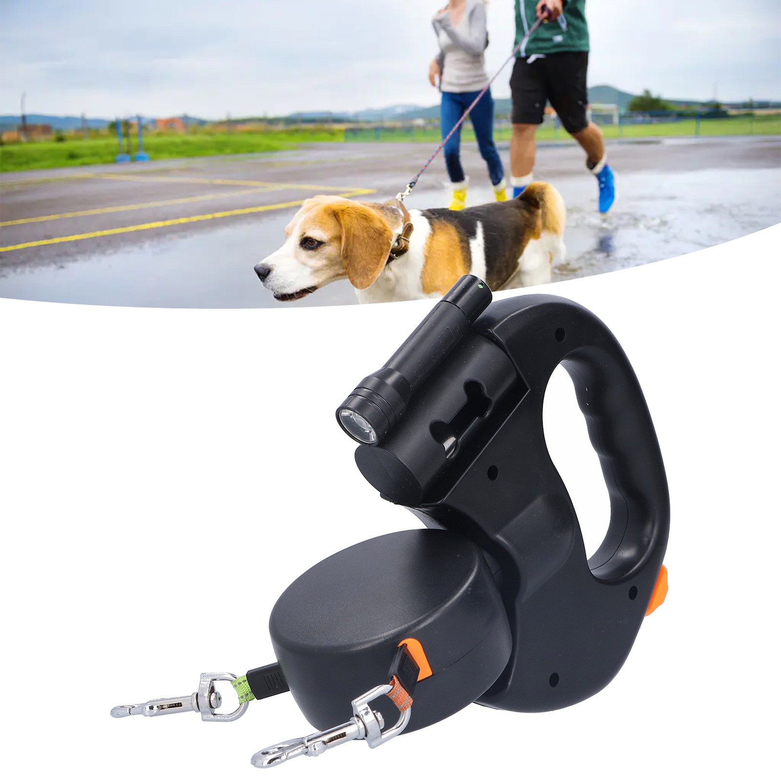 1 Retractable Double Dog Leash Reflective Nylon Control 2 Dogs Walking