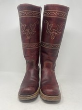 RARE Vintage 70s Frye Campus Boots Longhorn Stitched Burgundy 8 n Narrow