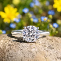 3.87CT Round Cut Moissanite Engagement Ring 14K White Gold Plated Solitaire Ring