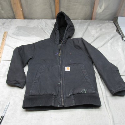 Carhartt Jacket Boys Medium Black Quilted Fleece Lined Hooded Full