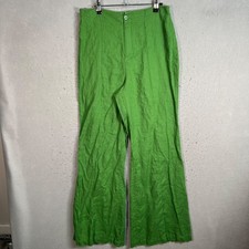 Reformation Womens Size 8 Green High-Waist Linen Flare Leg Pants