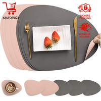 Tischsets Rund Abwaschbar Doppelseitig Rutschfest Kunstleder Grau Rosa 6Er Set