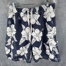 OP Swim Trunks Mens Medium 32 Navy White Tropical Mesh Lined Elastic Shorts 9"