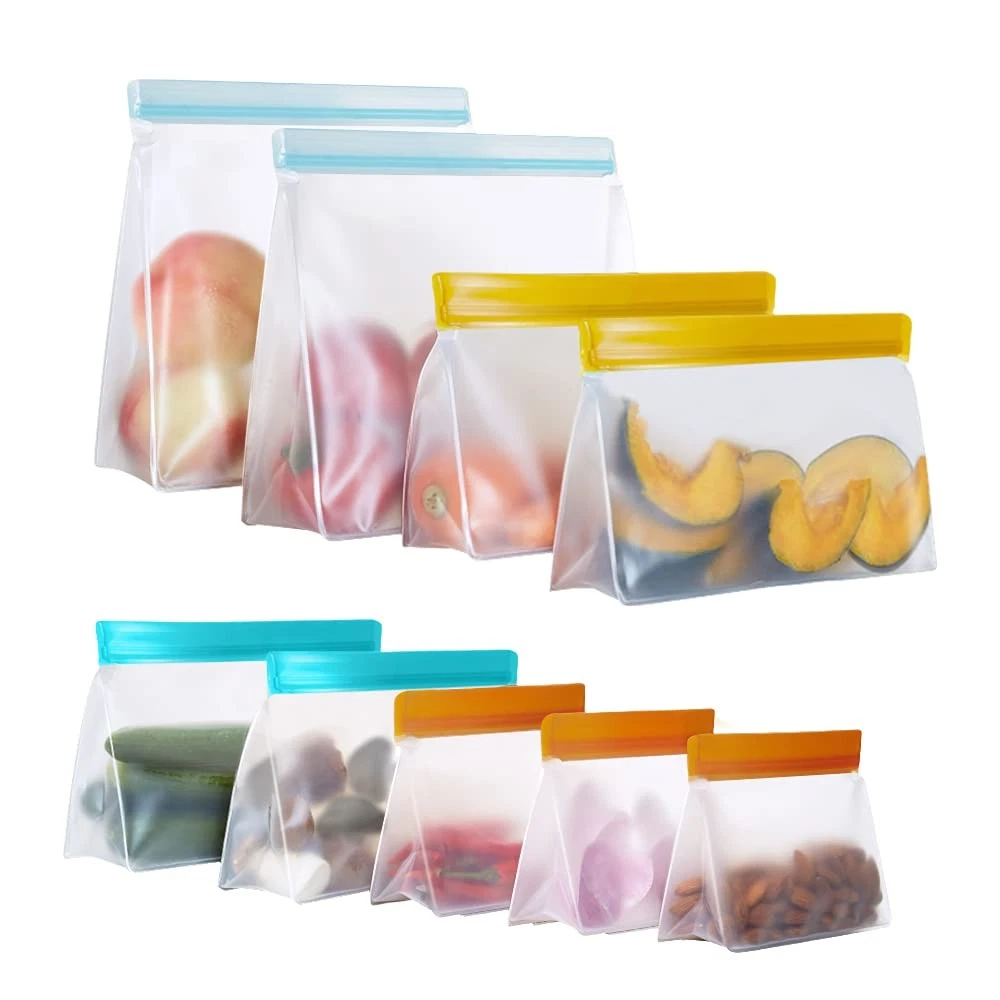 Reusable Food Storage Bags Stand Up, 9 Pack Leakproof Freezer Bags, BPA Free ...